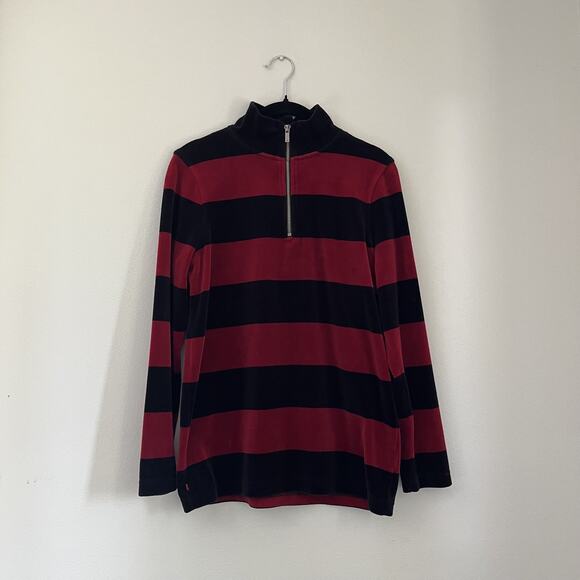 Lauren Ralph Lauren Velour Velvet Petite Rugby Stripe 1/4 Zip Pullover Sweater - Picture 1 of 10